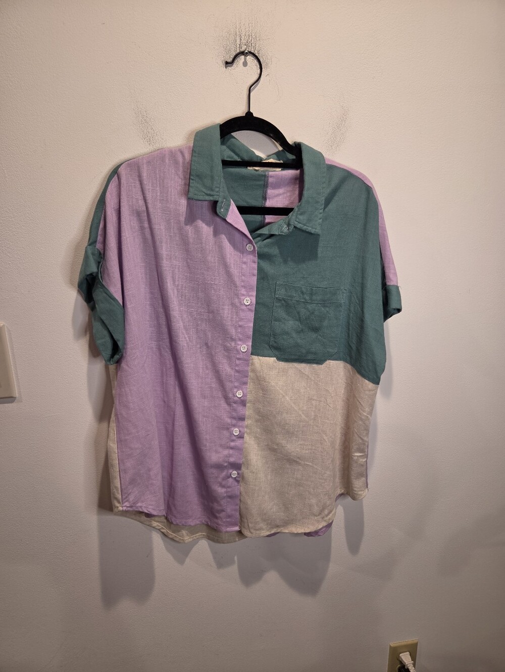 Dress Up Love People Size L Colorblocked Retro Style Top Linen/cotton